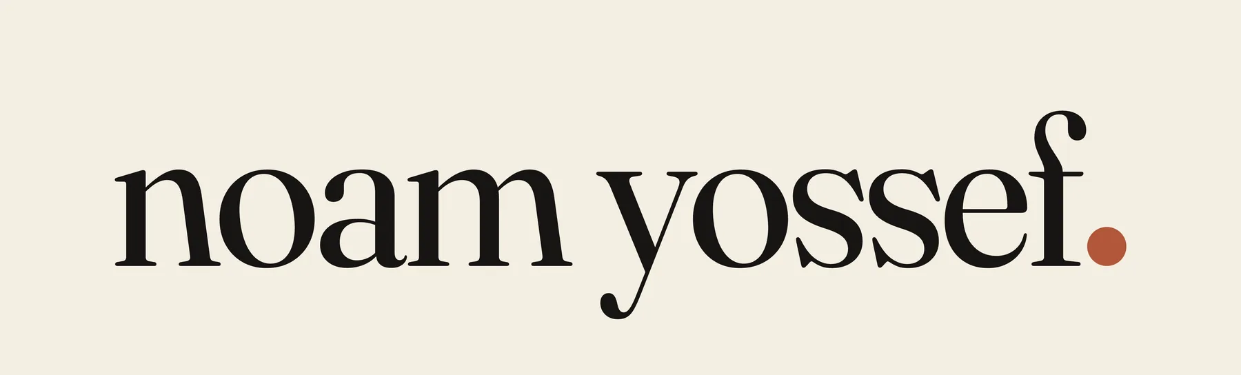 Identity · Noam Yossef — The mark — lowercase wordmark closed with a terracotta clay dot, on ivory