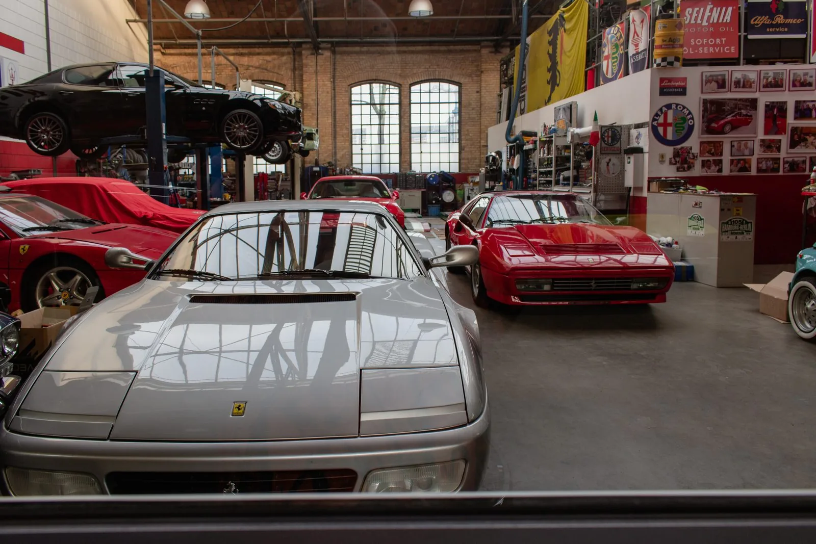 Testarossa and 512 in an Italian specialist workshop