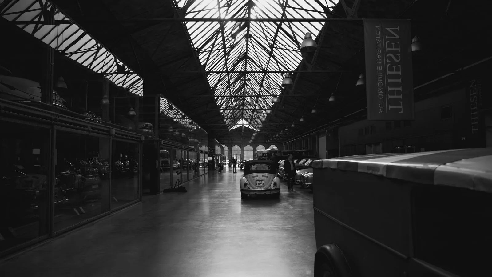 A lone Beetle at Thiesen's glass-roofed hall