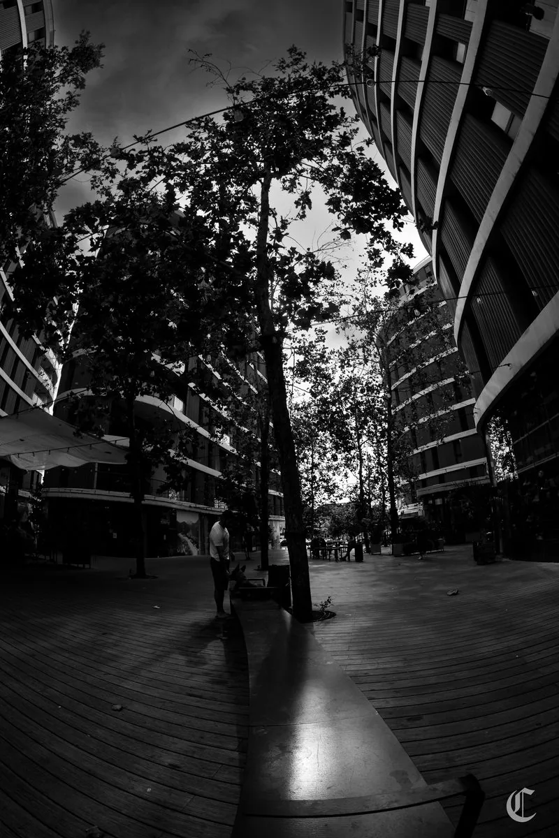 Sarona boardwalk, Tel Aviv, fisheye