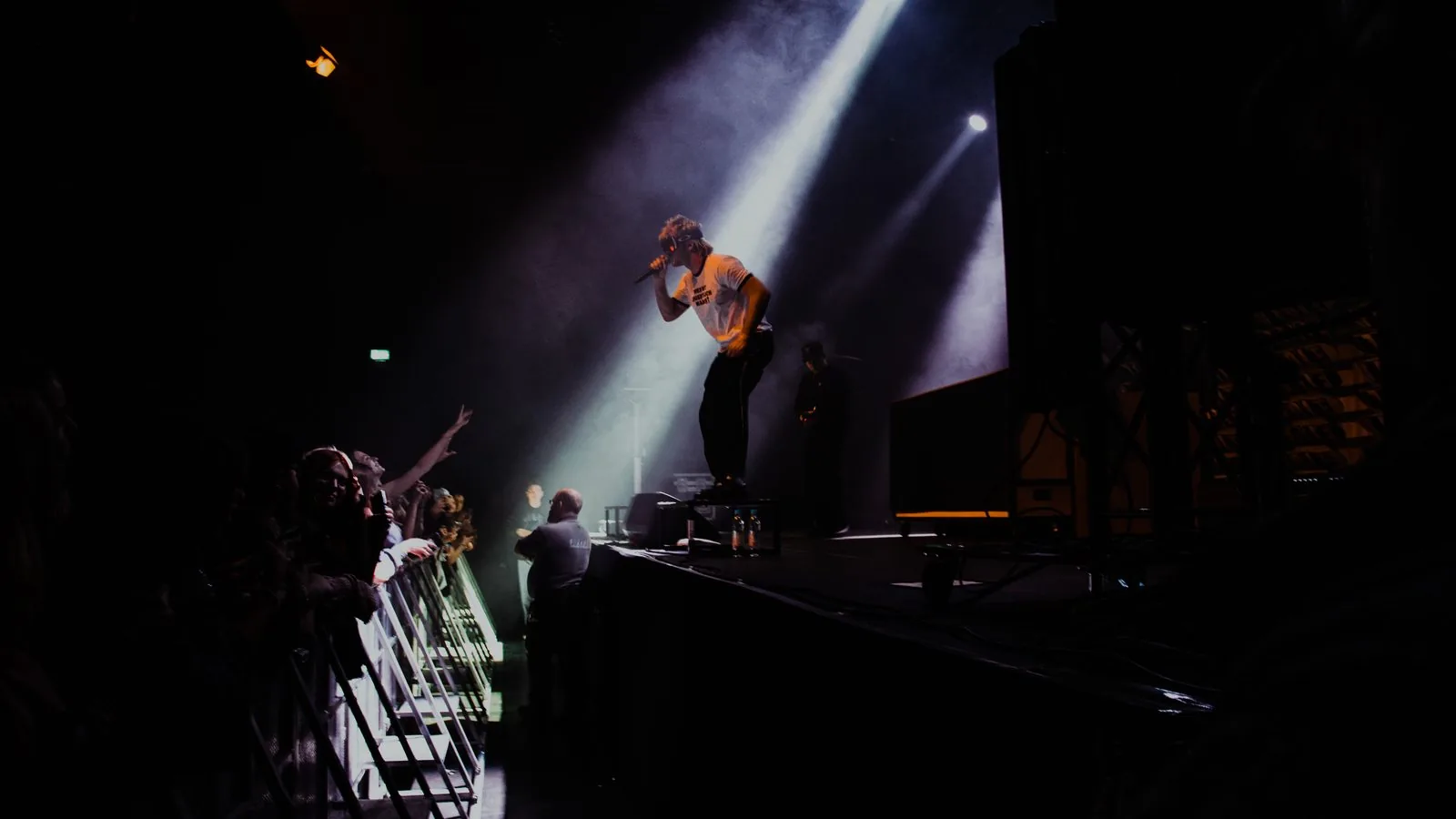 Performer leaning into the crowd
