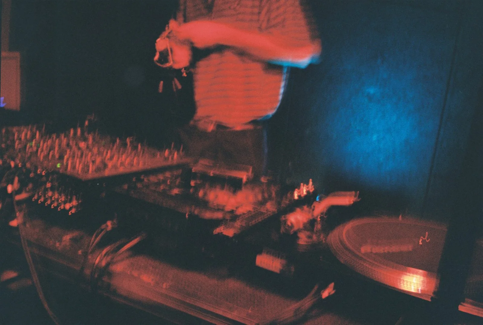 Mixer and turntable mid-spin