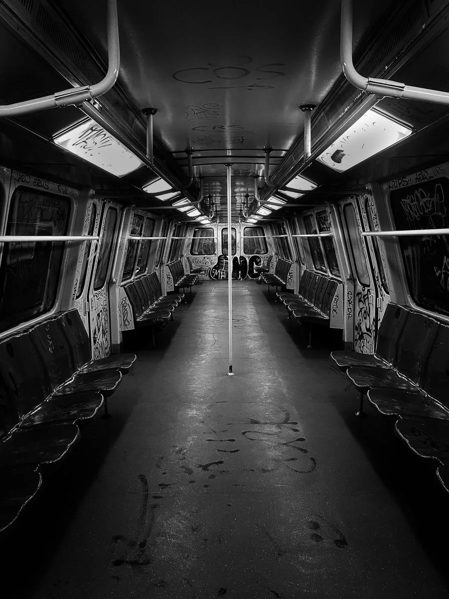 Empty Bucharest metro car, perfect symmetry